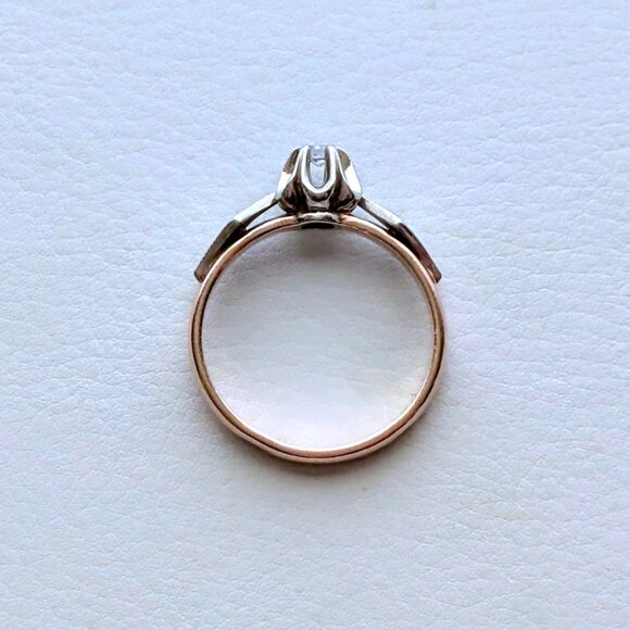 Vintage Russian USSR Solid 14K 585 Rose Pink White Gold Diamond Buttercup Ring - Picture 5 of 16